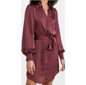 Ramy Brook Bordeaux Red Belted Long Sleeve Satin Shirt Dress Size 6 NWT